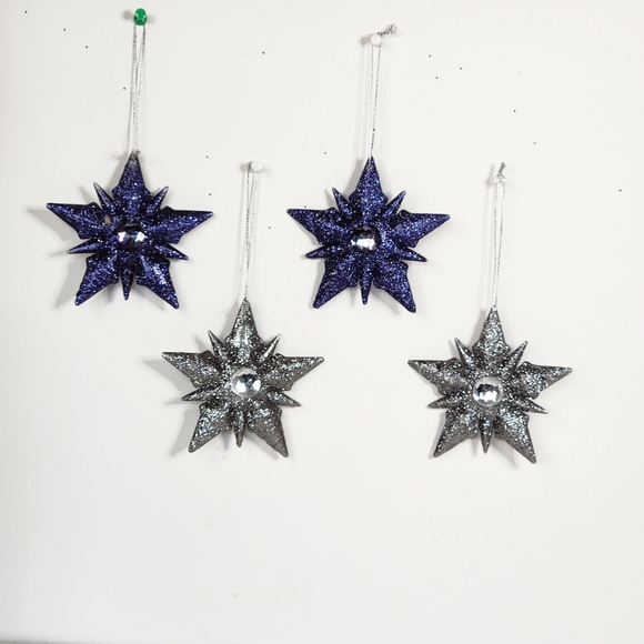 CHRISTMAS BLUE AND GREY GLITTER STAR ORNAMENT - Picture 7 of 10